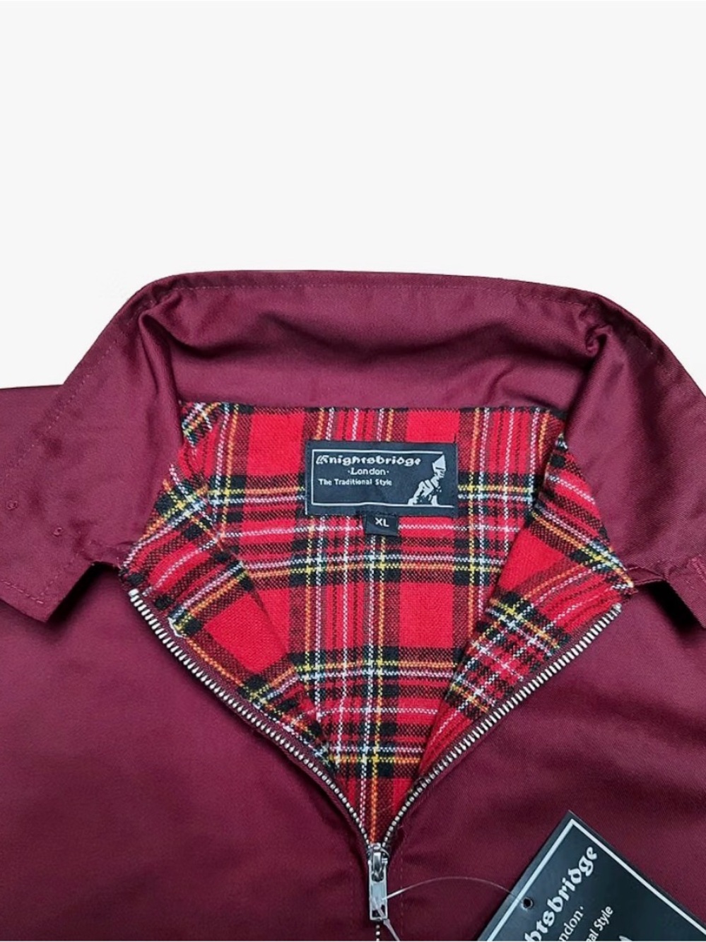 Men's Burgundy Bomber Jacket with Tartan Lining - Picture 3 of 4